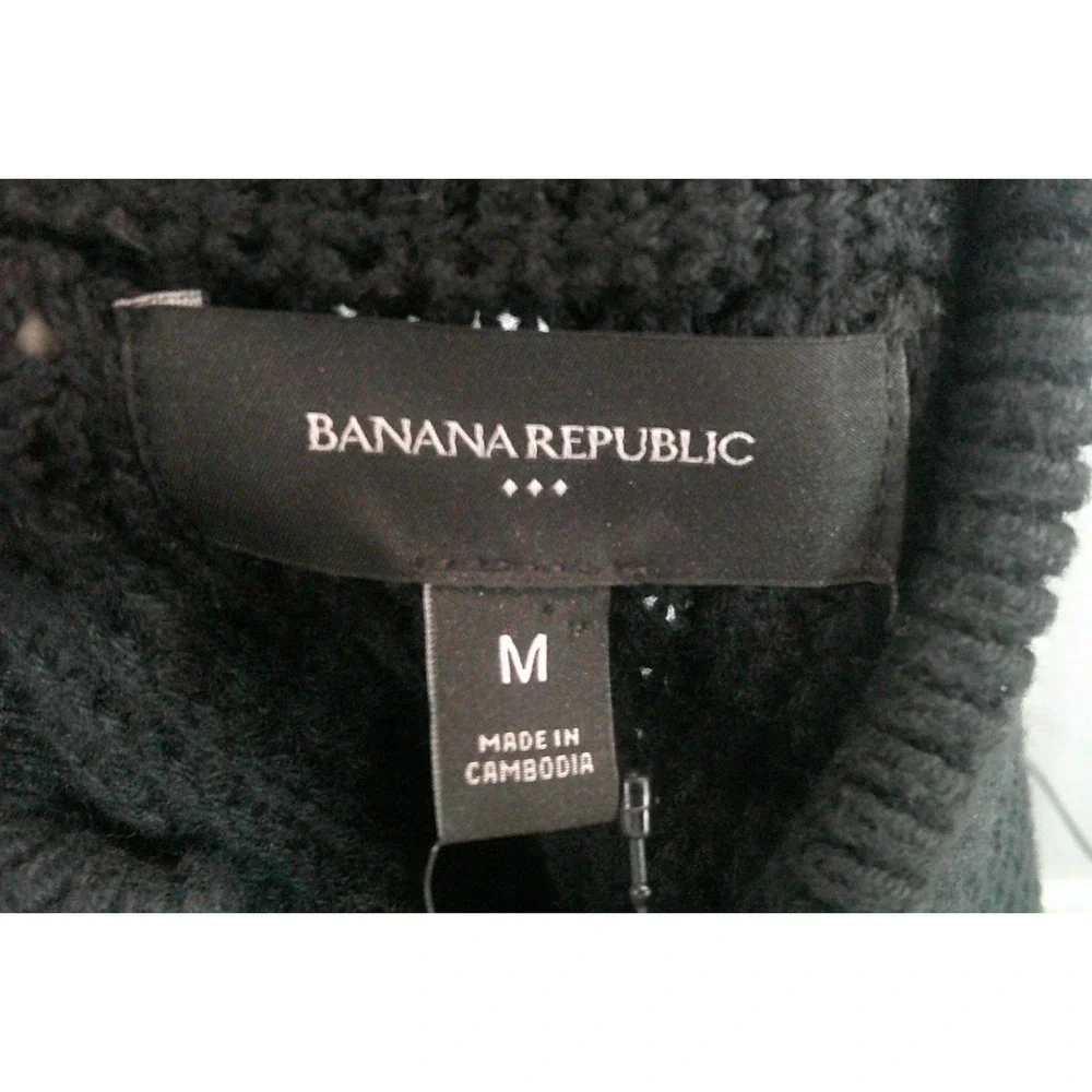 Banana Republic Men's Medium Mock Neck Thick Heavy Knitted Sweater New Black